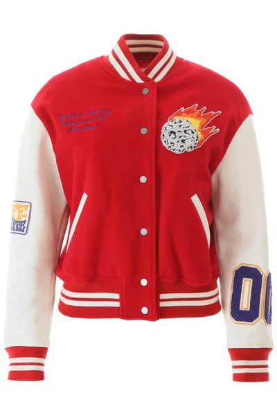Shop Off-white Varsity Bomber Jacket With Patches In Red  Yellow