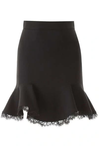 Shop Alexander Mcqueen Mini Skirt With Lace Hem In Black