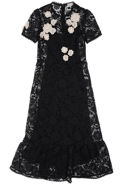 Shop Red Valentino Macrame Lace Long Dress In Nero Avorio