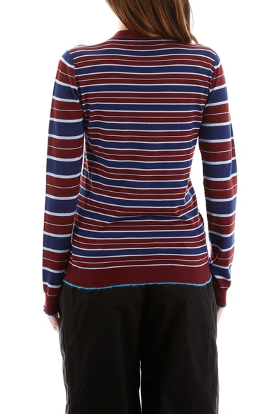 Shop Marni Striped Cardigan In Ruby