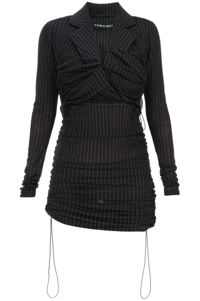 Shop Y/project Y Project Draped Blazer Dress In Black Pinstripe