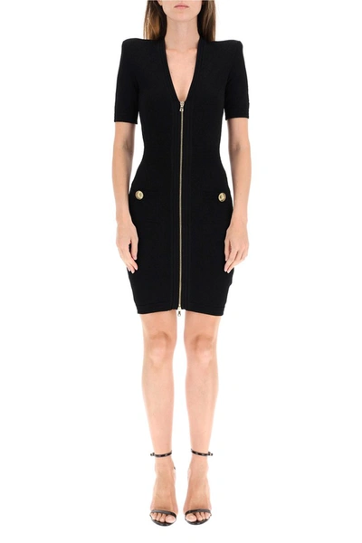 Shop Balmain Zipped Mini Dress In Noir