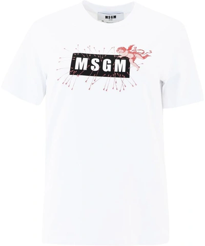 Shop Msgm "cupid" T-shirt In White