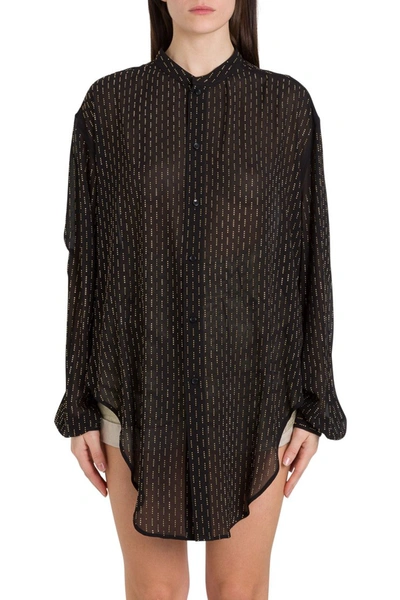 Shop Saint Laurent Wide Shirt With Knotted Detail And Allover Studs In Black