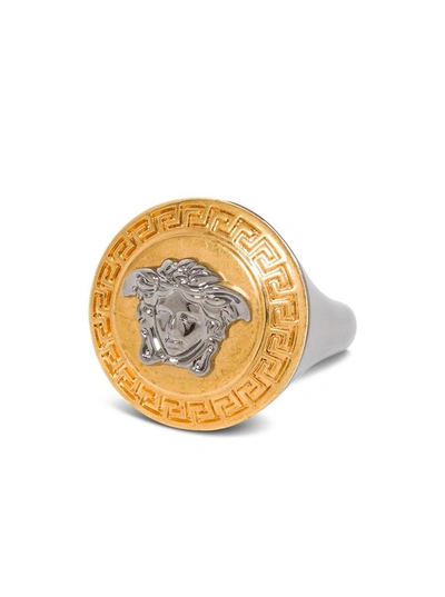 Shop Versace Medusa Ring In Gold And Silver Metal In Metallic