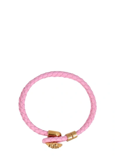 Shop Versace Medusa Leather Bracelet In Pink