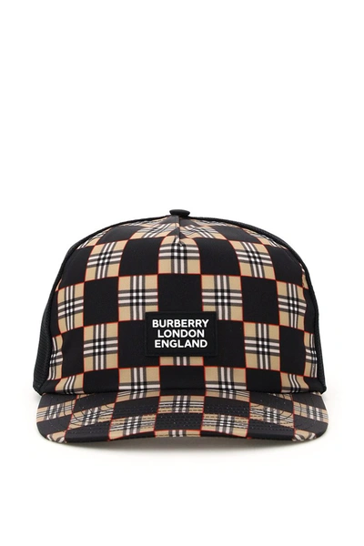 Shop Burberry Checkerboard Baseball Hat In Black Archive Beige