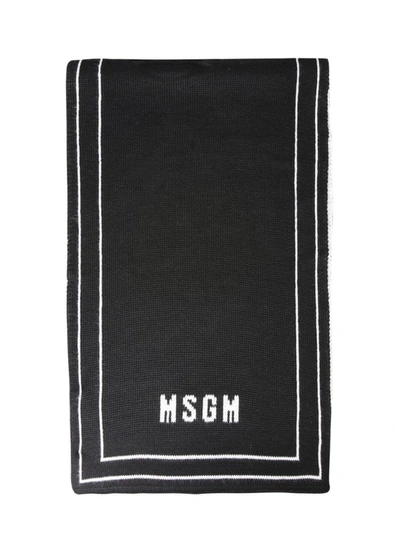 Shop Msgm Scarf With Logo Inlay In Black