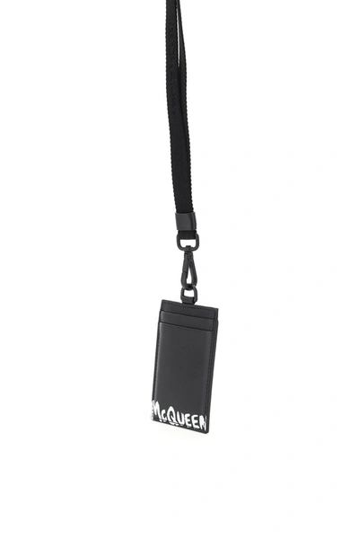 Shop Alexander Mcqueen Neck Card Holder Graffiti Logo In Black White