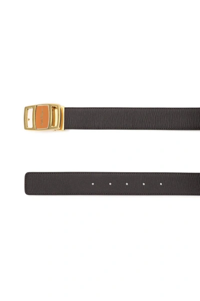 Shop Ferragamo Salvatore  Reversible Leather Belt With Double-face Buckle In Fondente Navy