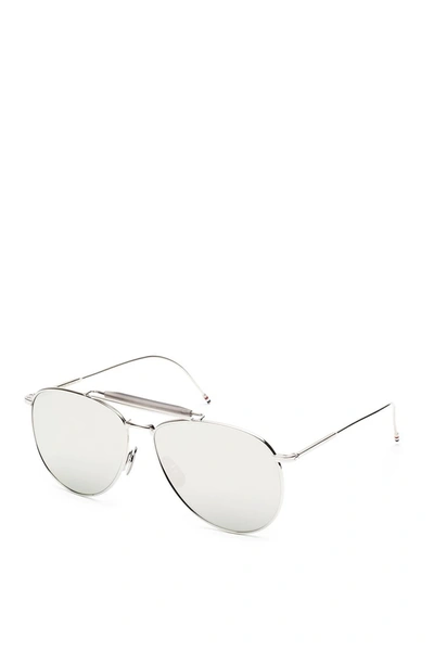 Shop Thom Browne Aviator Tb015 Sunglasses In Silver Grey Dark Grey Mirror