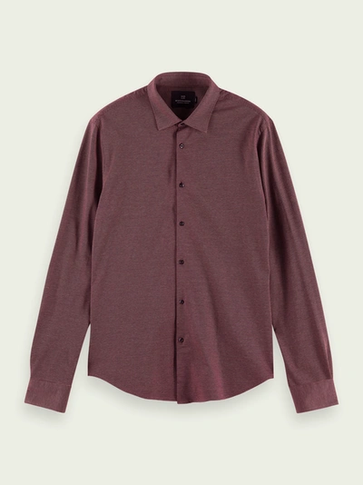 Shop Scotch & Soda Classic Knitted Slim-fit Shirt In Brown