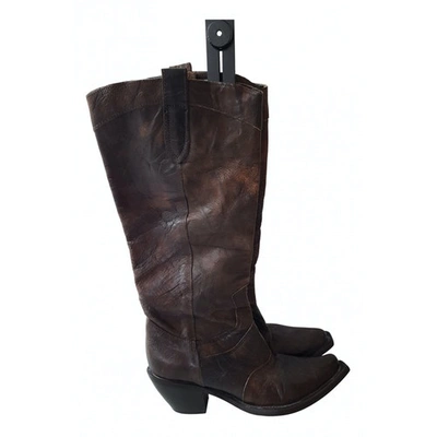 Pre-owned Divine Follie Leather Western Boots In Brown