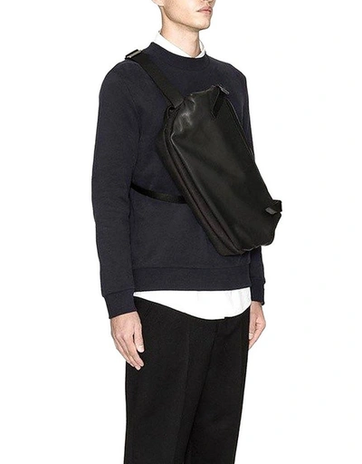 Shop Côte And Ciel Designer Men's Bags Black Riss Coated Canvas One Shoulder Backpack In Noir