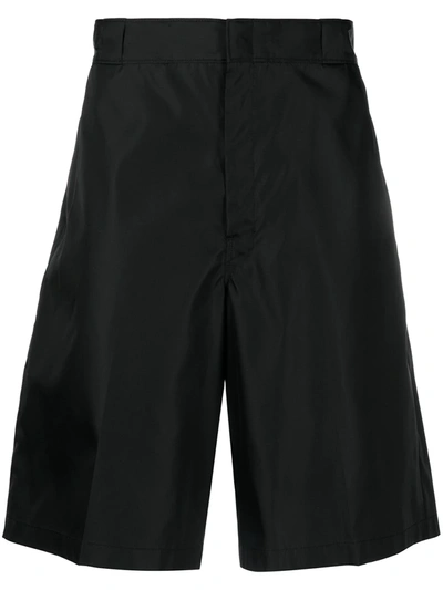 Shop Prada Wide-leg Logo Plaque Shorts In Black
