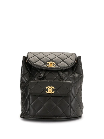 Pre-owned Chanel Diamond Quilted Cc Backpack In Black