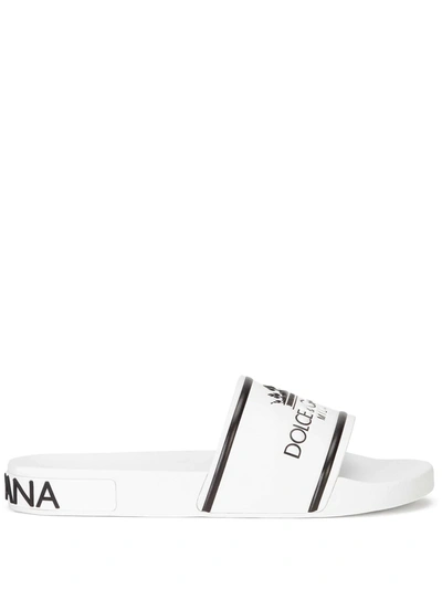 Shop Dolce & Gabbana Logo-print Round-toe Slides In White