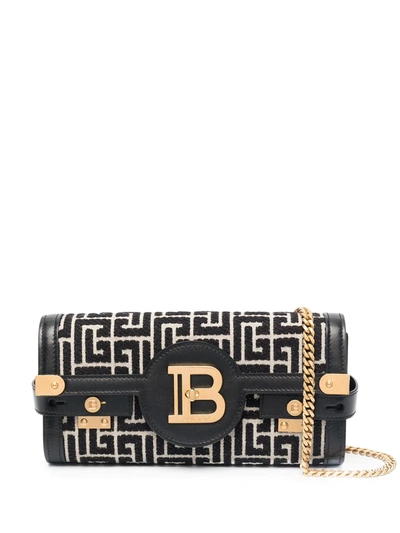 Shop Balmain B-buzz 23 Monogram Jacquard Clutch Bag In Black