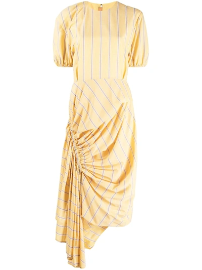 Shop Pushbutton Striped Asymmetric Hem Dress In Yellow