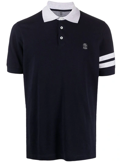 Shop Brunello Cucinelli Embroidered Logo Polo Shirt In Blue