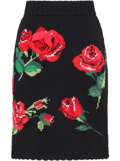 Shop Dolce & Gabbana Rose-intarsia Skirt In Black