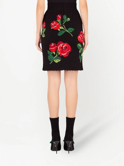 Shop Dolce & Gabbana Rose-intarsia Skirt In Black