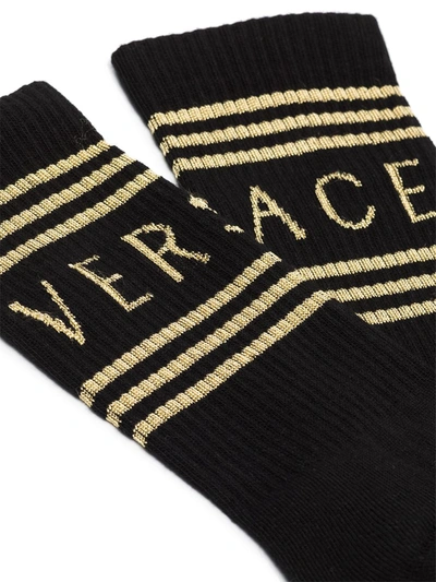 Shop Versace 1990s' Vintage-logo Socks In Black