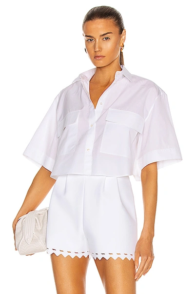 Shop Alaïa Cotton Poplin Short Sleeve Blouse In Blanc