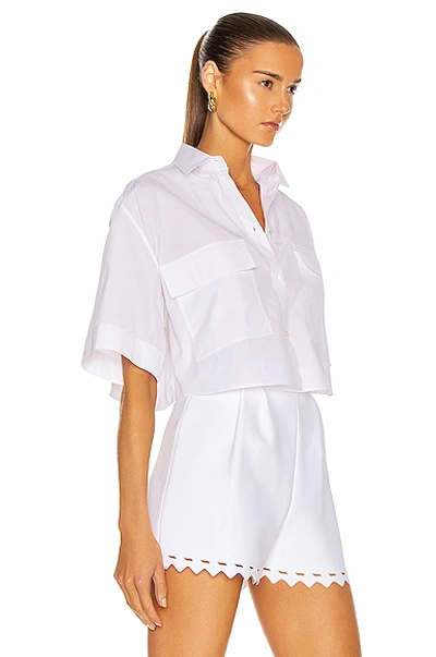 Shop Alaïa Cotton Poplin Short Sleeve Blouse In Blanc