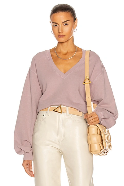 Shop Agolde V Neck Balloon Sleeve Sweatshirt In Taro