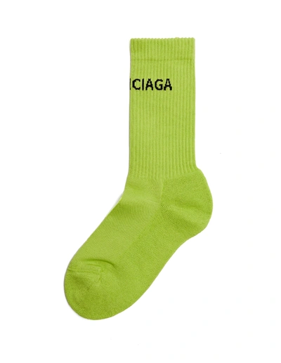 Shop Balenciaga Cotton Logo Socks In Green