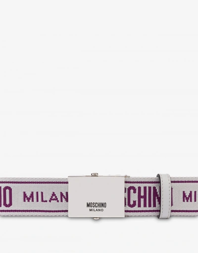 Shop Moschino Logo Tape Belt In Light Grey