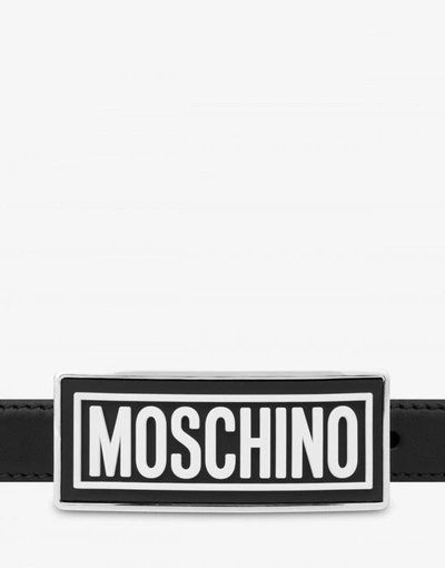 Shop Moschino Calfskin Belt Rubber Logo In Black