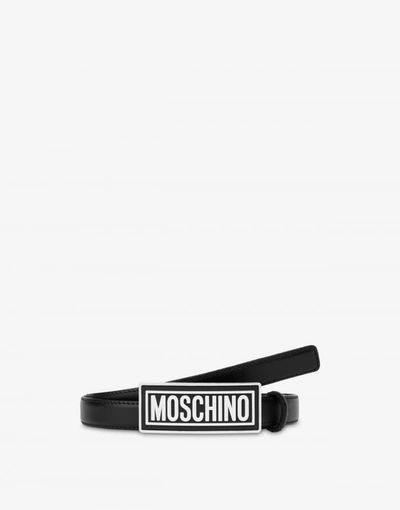 Shop Moschino Calfskin Belt Rubber Logo In Black