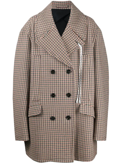 Shop Raf Simons Houndstooth Double-breasted Coat In Brown