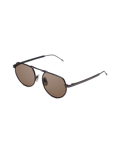 Shop Thom Browne Tbs918/a/03 Sunglasses In Black Iron W/ Dark Brown