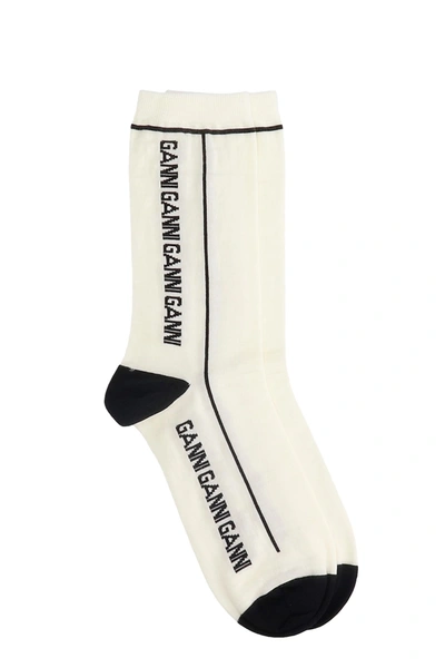 Shop Ganni Socks In White Wool