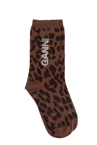 Shop Ganni Socks In Animalier Polyamide