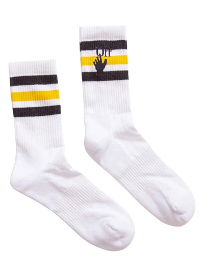 Shop Off-white Hand Logo Mid Socks In Bianco