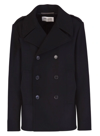 Shop Saint Laurent Military Pea Coat In Nero