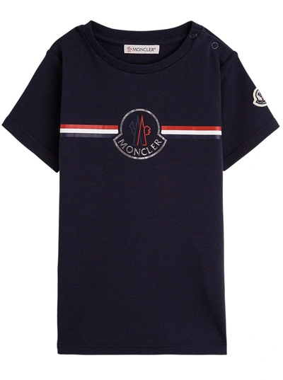 Shop Moncler Jersey T-shirt With Front Logo Print In Black