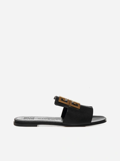 Shop Givenchy 4g Logo Leather Slides In Black