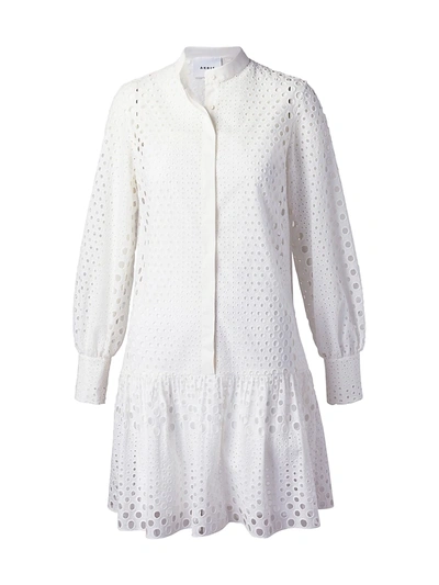 Shop Akris Punto Eyelet Ruffle-hem Shirtdress In Cream