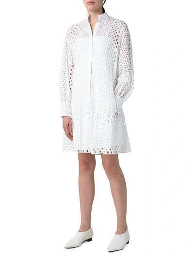 Shop Akris Punto Eyelet Ruffle-hem Shirtdress In Cream