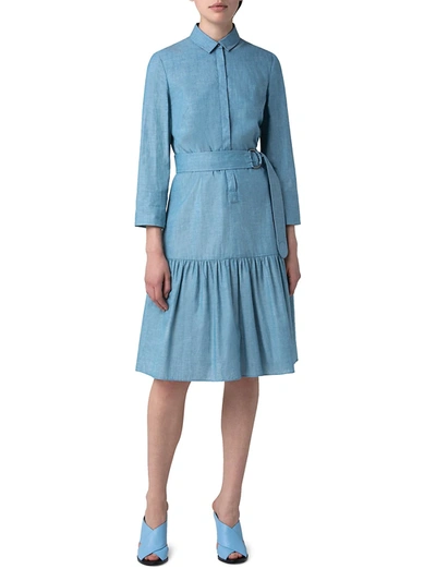 Shop Akris Punto Women's Chambray Belted Shirtdress In Sun Bleached Denim