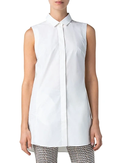 Shop Akris Punto Sleeveless Poplin Collar Shirt In Cream