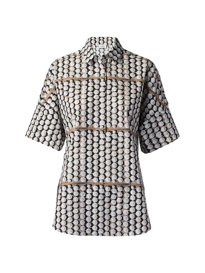 Shop Akris Punto Parasol-print Collared Short-sleeve Shirt In Cream Light Taupe