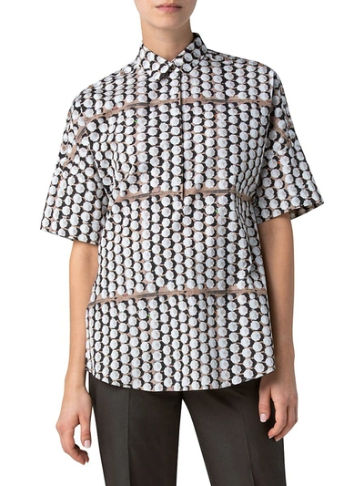 Shop Akris Punto Parasol-print Collared Short-sleeve Shirt In Cream Light Taupe