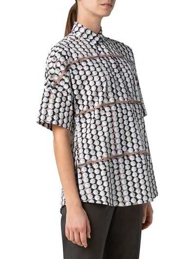 Shop Akris Punto Parasol-print Collared Short-sleeve Shirt In Cream Light Taupe