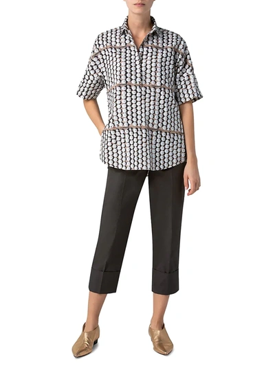 Shop Akris Punto Parasol-print Collared Short-sleeve Shirt In Cream Light Taupe